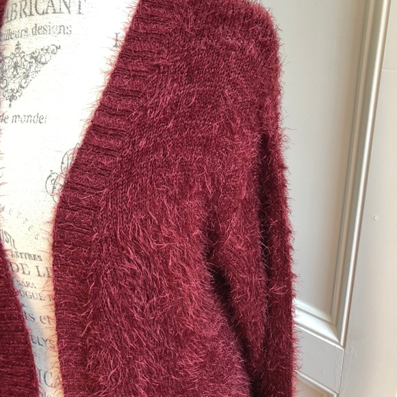 Faux Fur Cardigan Duster New S M L Cranberry Fuzzy - Picture 7 of 8